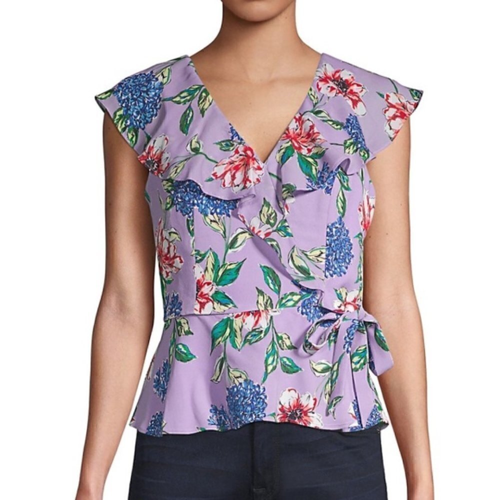 Parker Manny Floral Ruffle Wrap Effect Peplum Sleeveless Top